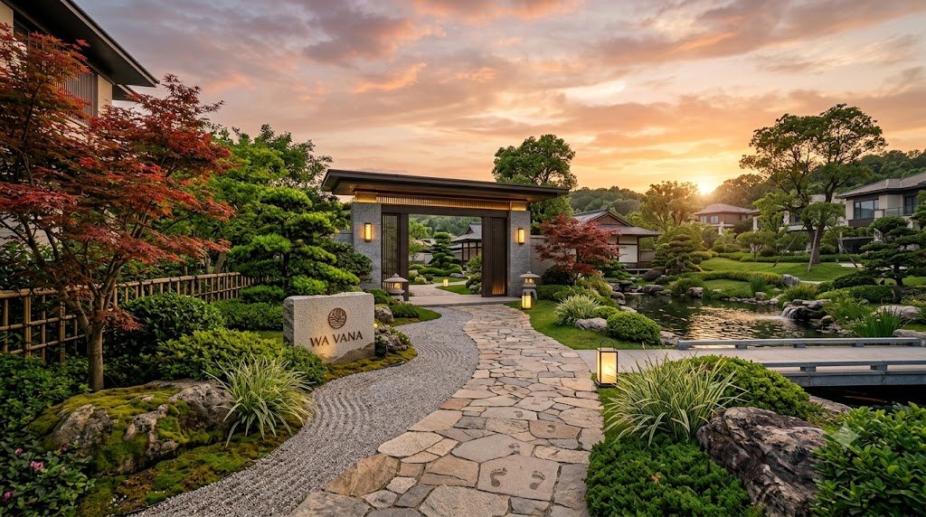 Japanese-inspired landscaped garden pathway